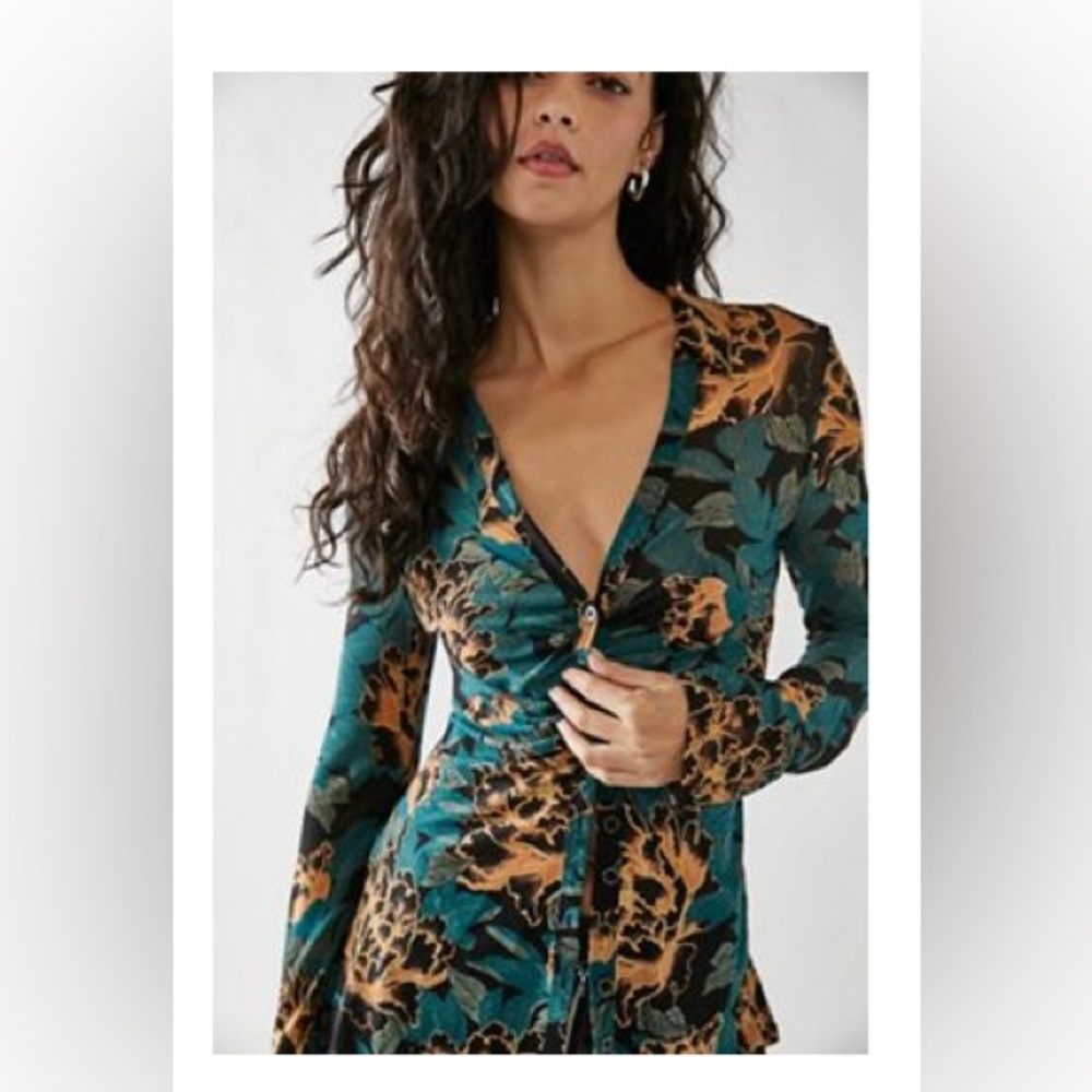 Free people button down semi sheer blouse
